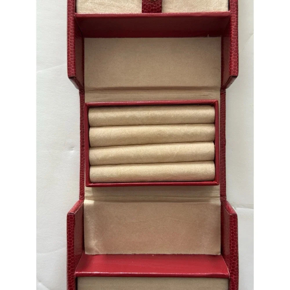 Wolf Designs Red Vintage Pebble Leather Folded Travel Jewelry Box